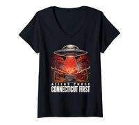 Women's UFO Abduction Connecticut Scenic Fall V-Neck T-Shirt
