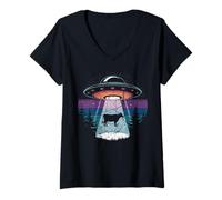 Women's UFO Abduction Cow Art for Alien Themed Collectors V-Neck T-Shirt
