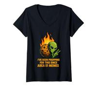 Womens UFO Alien on Asteroid Invasion - for Area 51 Memes Lovers V-Neck T-Shirt
