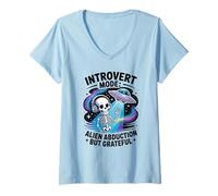 Womens UFO Alien Skeleton - Antisocial Funny Space Travel Introvert V-Neck T-Shirt