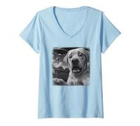 Womens UFO Distressed Labrador Retriever Selfie with Invasion Alien V-Neck T-Shirt