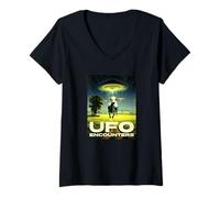 Womens UFO Encounters Cow 70s 80s 90s Years - Retro V-Neck T-Shirt