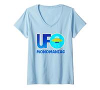 Women's UFO Monomaniac Retro Alien Spaceship Design V-Neck T-Shirt