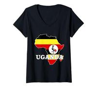Womens Uganda Africa Ugandan Roots Map Ugandan Pride Ugandan Flag V-Neck T-Shirt