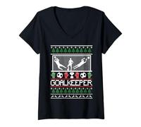 Womens Ugly Christmas Goal Keeper T-Shirt Soccer Goalie Gift V-Neck T-Shirt