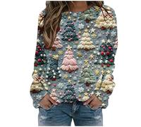 Womens Ugly Christmas Jumper Long Sleeve Pullover Womens Jumpers Hoodies for Women Uk Tops Oversized Hoodie Women Sweaters Ladies Hoodies Breast Cancer T Shirts Yoga Tops for Uk Ladies Fleece Grey