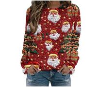 Womens Ugly Christmas Jumper Long Sleeve Pullover Womens Jumpers Hoodies for Women Uk Tops Oversized Hoodie Women Sweaters Ladies Hoodies Breast Cancer T Shirts Yoga Tops for Uk Ladies Fleece Red