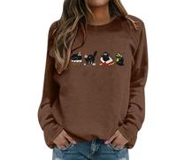 Womens Ugly Christmas Pullover Sweatshirts, Ladies Crew Neck Long Sleeve Funny Cute Print Holiday Sweaters Warm Soft Winter Xmas Shirts, Christmas Sweatshirts for Women, Lightweight Fall Clothes