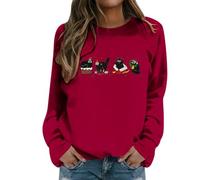 Womens Ugly Christmas Pullover Sweatshirts, Ladies Crew Neck Long Sleeve Funny Cute Print Holiday Sweaters Warm Soft Winter Xmas Shirts, Christmas Sweatshirts for Women, Lightweight Fall Clothes