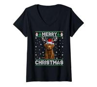 Womens Ugly Christmas Sweater Chesapeake Bay Retriever Dog Xmas V-Neck T-Shirt
