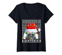 Womens Ugly Christmas Sweaters Video Game Controller Xmas Gamer V-Neck T-Shirt