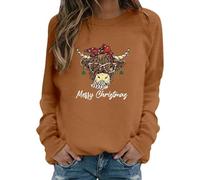 Womens Ugly Christmas Sweatshirts, Ladies Long Sleeve Crew Neck Funny Cute Print Pullover Holiday Sweaters Warm Soft Winter Xmas Shirts, Christmas Sweatshirts for Women, Lightweight Fall Clothes