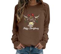 Womens Ugly Christmas Sweatshirts, Ladies Long Sleeve Crew Neck Funny Cute Print Pullover Holiday Sweaters Warm Soft Winter Xmas Shirts, Christmas Sweatshirts for Women, Lightweight Fall Clothes