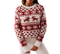 Women's Ugly Christmas Xmas Snowflake Patterns Knitted Sweater Long Sleeve High Neck Floral PrintedPullover Knitwear (White#1, L)