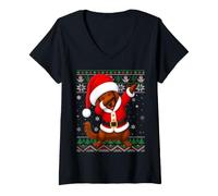 Women's Ugly Xmas Fun Dab Dance Santa Irish Setter Dog Christmas V-Neck T-Shirt