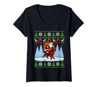 Women's Ugly Xmas Funny Santa Riding Irish Setter Dog Christmas V-Neck T-Shirt