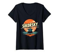 Womens UH-60 Sikorsky Blackhawk Helicopter Flying Army Pilot Gift V-Neck T-Shirt