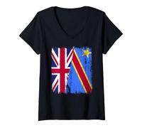 Womens UK Congo Half Flag British Congolese Pride Jersey V-Neck T-Shirt