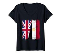Womens UK Egypt Half Flag British Egyptian Heritage V-Neck T-Shirt