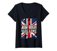 Women's UK Flag British Pride Aim High Vote Lowe V-Neck T-Shirt