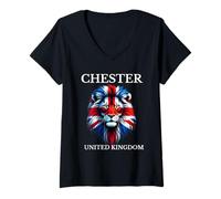 Womens UK Flag Design Union Jack United Kingdom Chester V-Neck T-Shirt