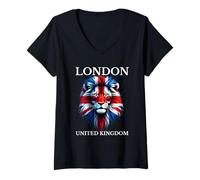 Womens UK Flag Design Union Jack United Kingdom London V-Neck T-Shirt