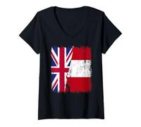 Womens UK Peru Half Flag British Peruvian Heritage Jersey V-Neck T-Shirt