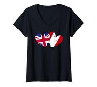 Womens UK Peru Hearts Flag British Peruvian Friendship V-Neck T-Shirt