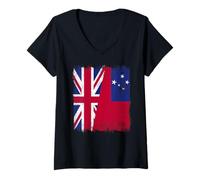 Women's UK Samoa Half Flag British Samoan Heritage V-Neck T-Shirt
