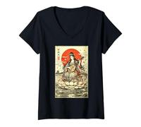 Women's Ukiyo-e Benzaiten Japanese Mythology Buddhist Goddess V-Neck T-Shirt