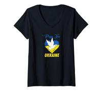 Womens Ukraine Dove Heart V-Neck T-Shirt