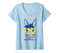 Womens Ukraine Easter Bunny Ukrainian Flag Colors Blue Yellow Tee V-Neck T-Shirt
