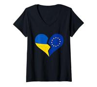 Women's Ukraine & EU Flags - Distressed Broken Heart European Union V-Neck T-Shirt