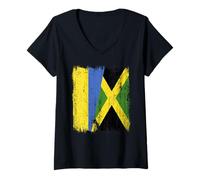 Womens Ukraine Jamaica Half Flag Ukrainian Jamaican Heritage V-Neck T-Shirt