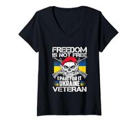 Women's Ukraine Veteran Support Ukraine Map Flag Pride Blue Yellow V-Neck T-Shirt