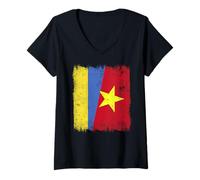 Womens Ukraine Vietnam Half Flag Ukrainian Vietnamese History V-Neck T-Shirt