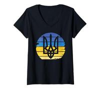 Womens Ukrainian Flag Trident Shirt Pro Ukraine Military Tryzub V-Neck T-Shirt