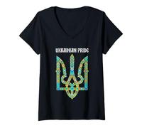 Women's Ukrainian Pride Tryzub Vyshyvanka Folk Art Emblem V-Neck T-Shirt
