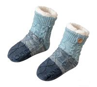 Women's Ultra Cozy Fuzzy Slipper Socks with Non-Slip Grips - Fleece-Lined Warm Cabin Socks for Home, Winter Comfort (Blue)