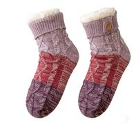 Women's Ultra Cozy Fuzzy Slipper Socks with Non-Slip Grips - Fleece-Lined Warm Cabin Socks for Home, Winter Comfort (Purple)