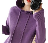 Women's Ultra-Soft Drawstring Hoodie Sweater, 100% Merino Wool Ladies Hooded Sweater (Color : Dark purple, Size : XL)