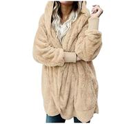 Womens Ultra Soft Sherpa Plush Fleece Hooded Cardigan UK, Fuzzy Open Front Long Sleeve Coat with Pockets, Warm Plush Layer Outerwear for Autumn Winter Seasons and Casual Lounge Wear