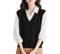 Women's Ultra-Soft V-Neck Knit Vest,Sweater Tank Tops For Women,Fall V Neck Sweater Sleeveless Knit Vest,Ribbed Knit Casual Pullover Top (Black,S)