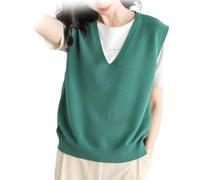 Women's Ultra-Soft V-Neck Knit Vest,Sweater Tank Tops For Women,Fall V Neck Sweater Sleeveless Knit Vest,Ribbed Knit Casual Pullover Top (Green,L)