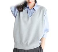 Women's Ultra-Soft V-Neck Knit Vest,Sweater Tank Tops For Women,Fall V Neck Sweater Sleeveless Knit Vest,Ribbed Knit Casual Pullover Top (Gray,2XL)