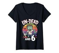 Womens Un-Dead and 6 Zombie Birthday Fun V-Neck T-Shirt