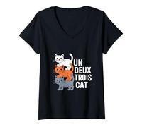 Women's Un Deux Trois Cat French Cat Lover Cute Design V-Neck T-Shirt