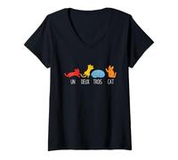 Womens Un Deux Trois Cat V-Neck T-Shirt