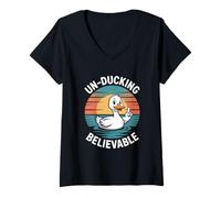 Womens Un-Ducking Believable Funny Duck Pun Humor V-Neck T-Shirt