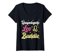 Womens Unapologetic Leo Baddie Leo Goddess I'm A Leo Birthday Women V-Neck T-Shirt